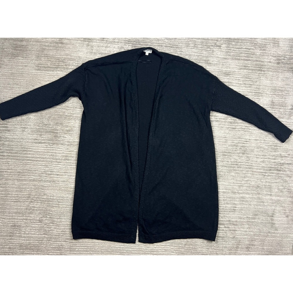 Wonderly Cardigan Womens 2X Black Open Front Longline Cotton Blend Ribbed Sleeve